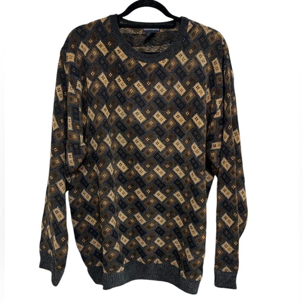 Vintage Grandpa Crewneck Patterned Pullover Sweater - Size L